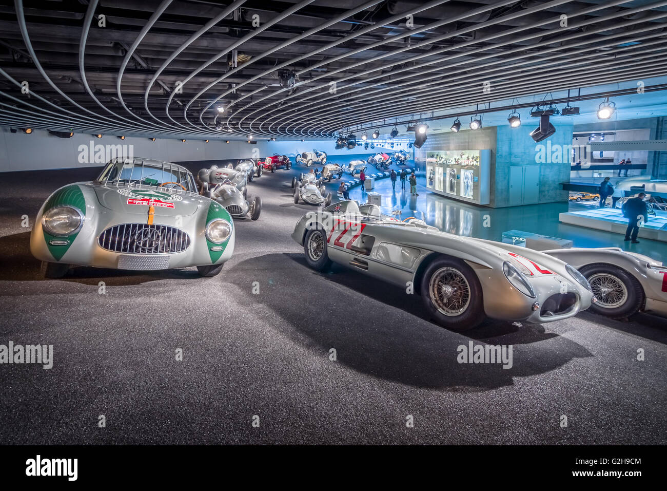 STUTTGART, GERMANY- MARCH 19, 2016: Gallery of sports and racing cars of different classes. HDRi. Mercedes-Benz Museum. Stock Photo