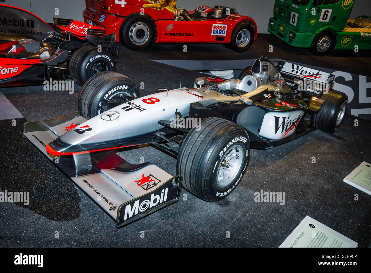 STUTTGART, GERMANY- MARCH 19, 2016: Formula One racing car McLaren-Mercedes MP4-13, 1998. Mercedes-Benz Museum. Stock Photo