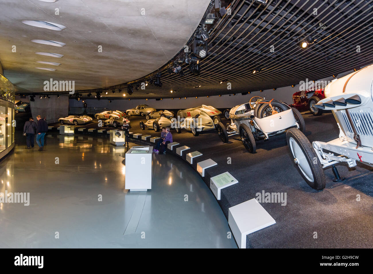 STUTTGART, GERMANY- MARCH 19, 2016: Gallery of sports and racing cars of different classes. Mercedes-Benz Museum. Stock Photo