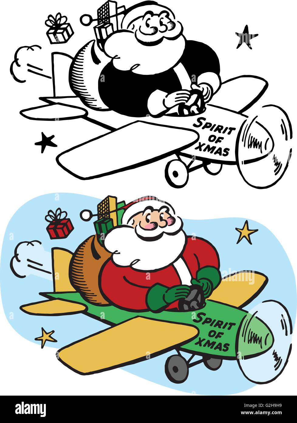 Santa Claus flying airplane Stock Image