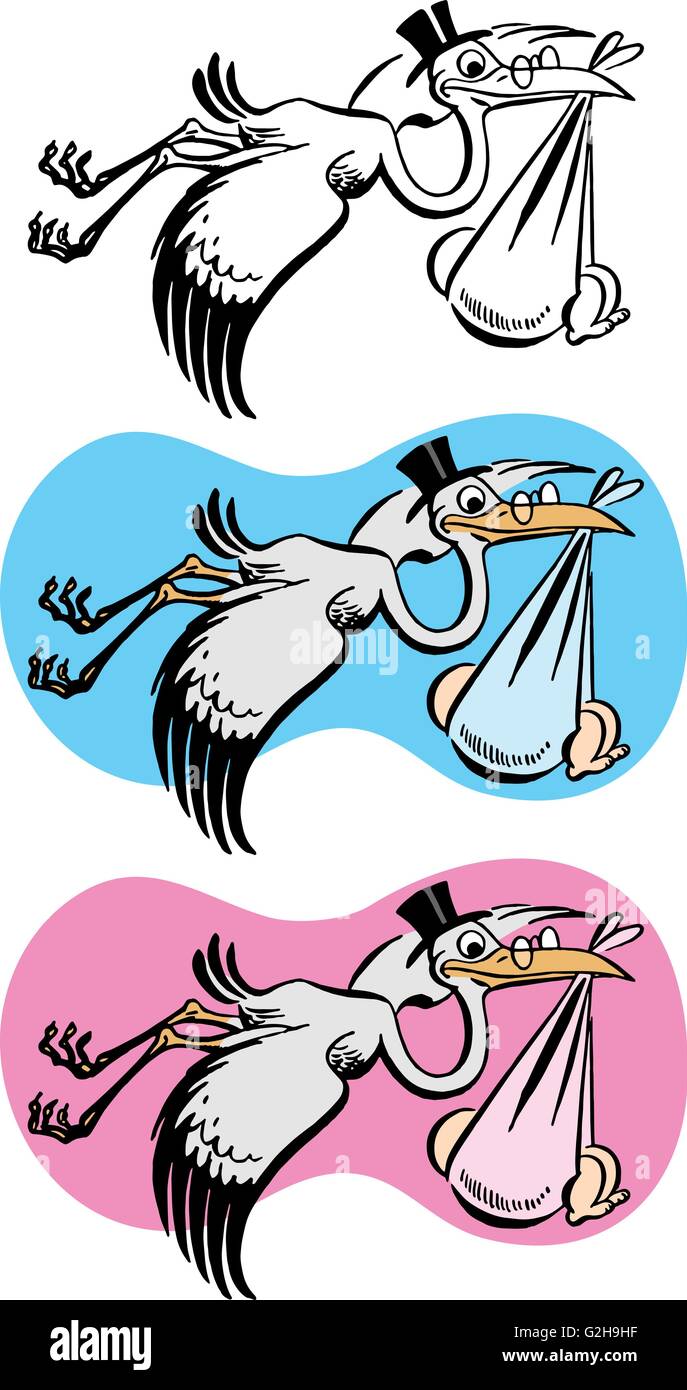 Stork delivering a baby Stock Vector
