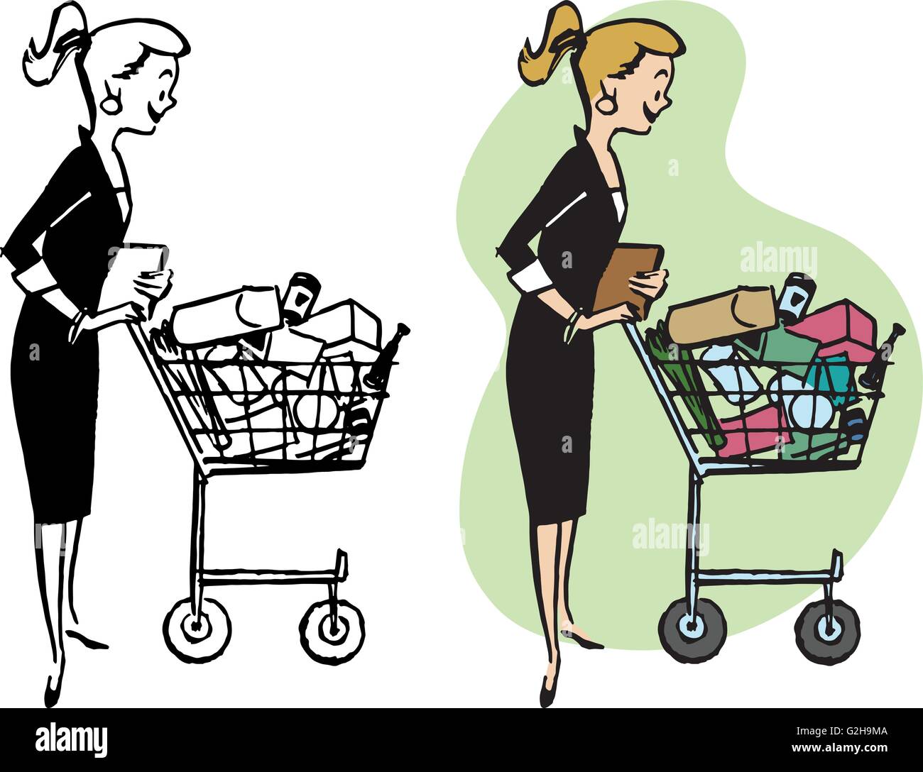Woman pushing a grocery cart Stock Vector Image & Art - Alamy