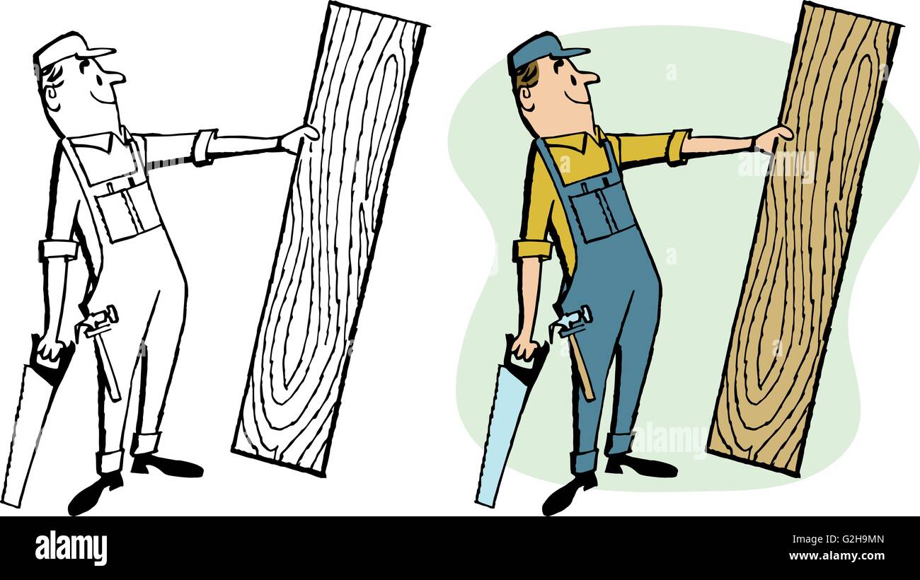 Carpenter holds a plank of wood. Stock Vector