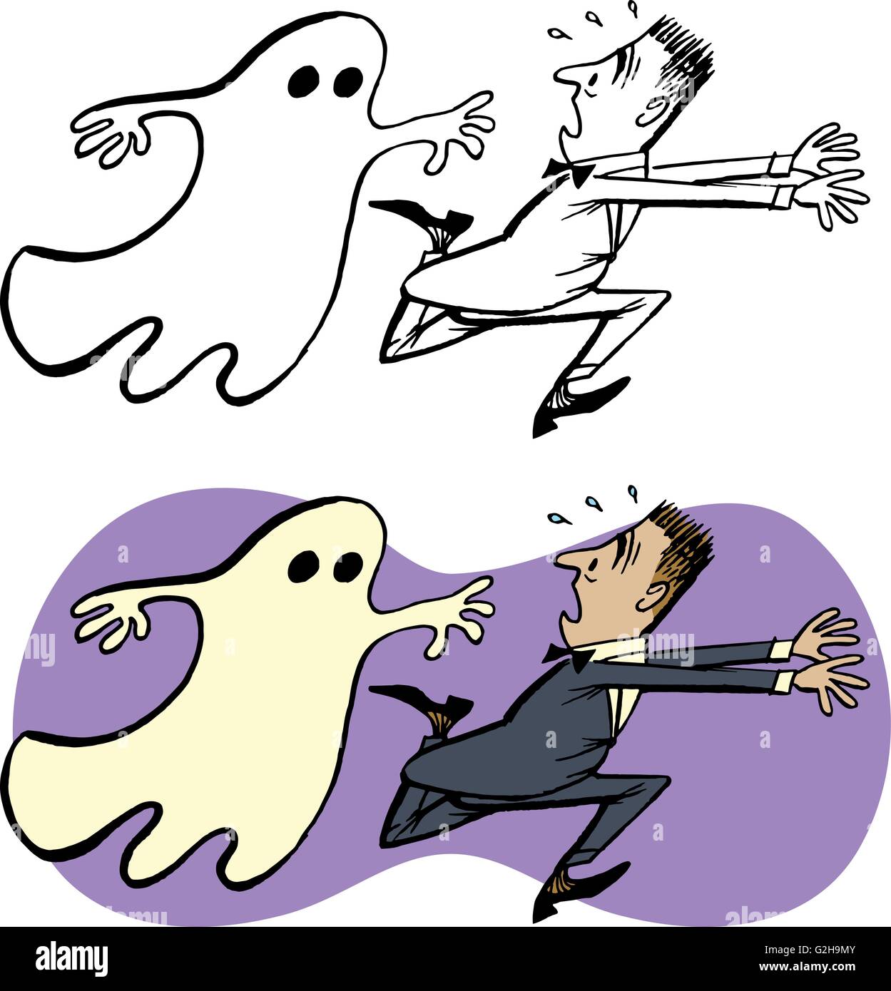 Man chased by spooky ghost Stock Vector