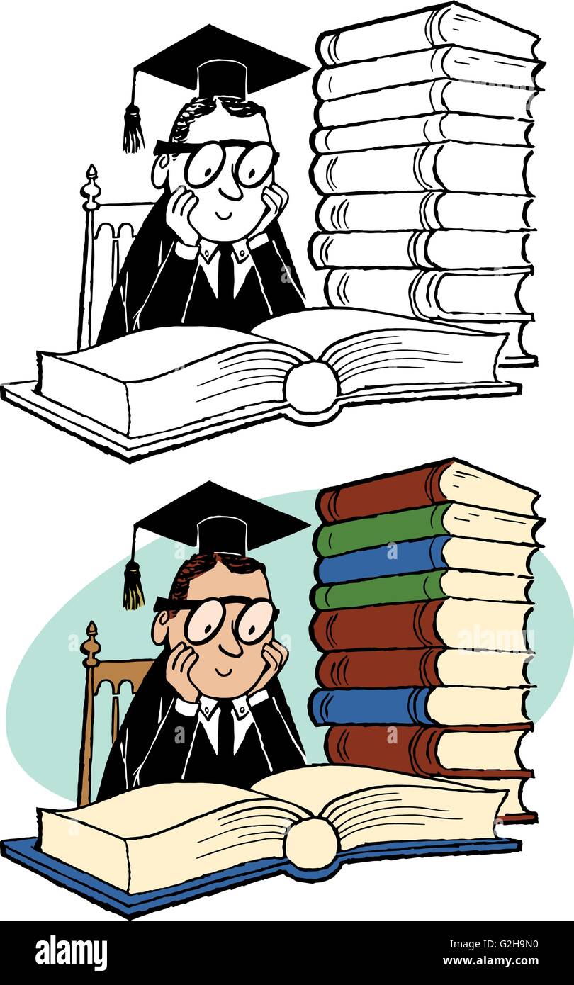Student studying with stack of books Stock Vector Image & Art - Alamy
