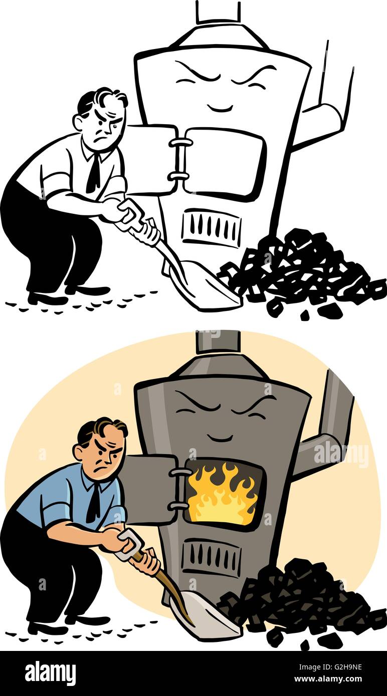 Man Shoveling Coal Into Furnace Man Shoveling Coal Into Furnace