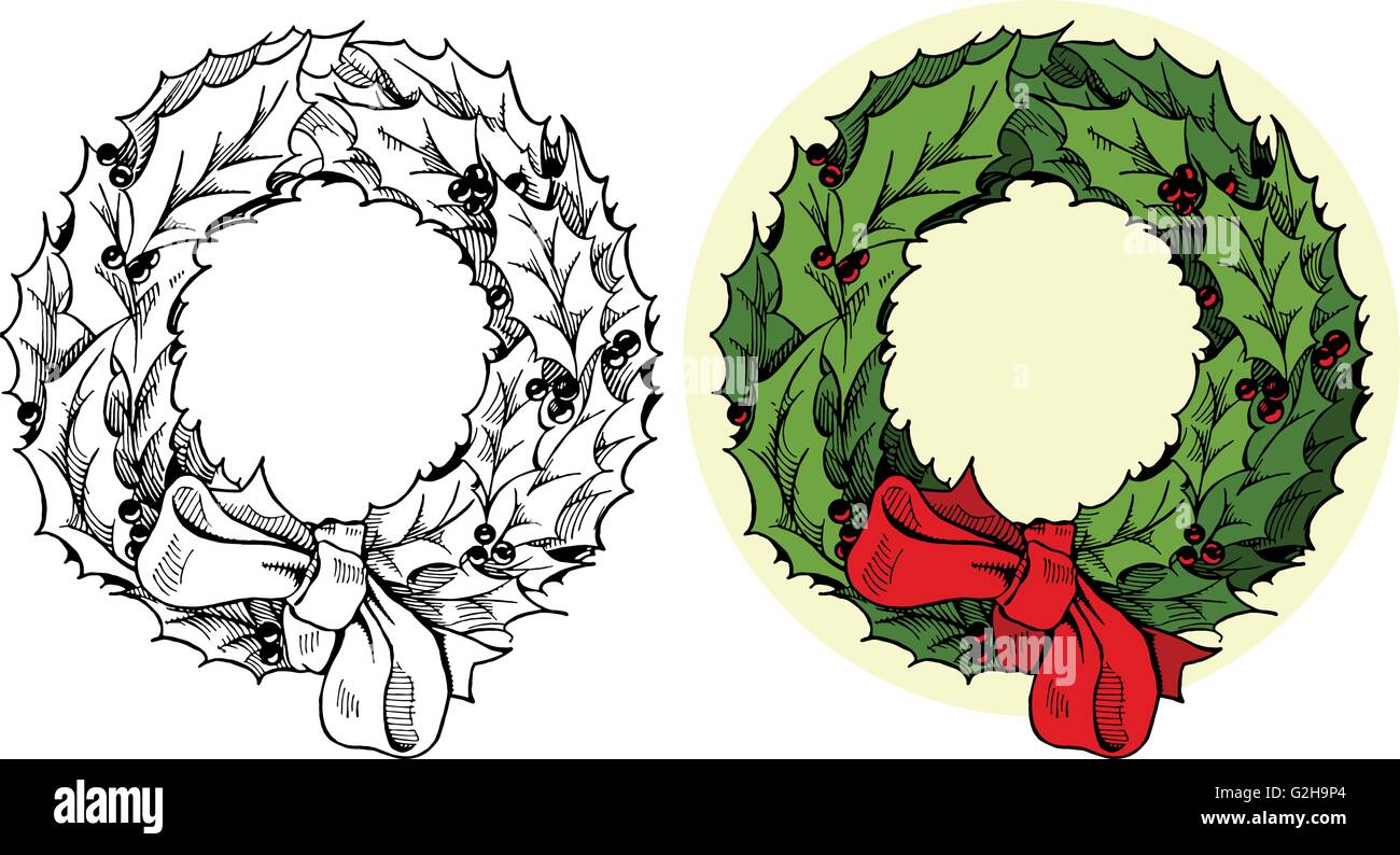 Christmas holiday holly wreath Stock Vector
