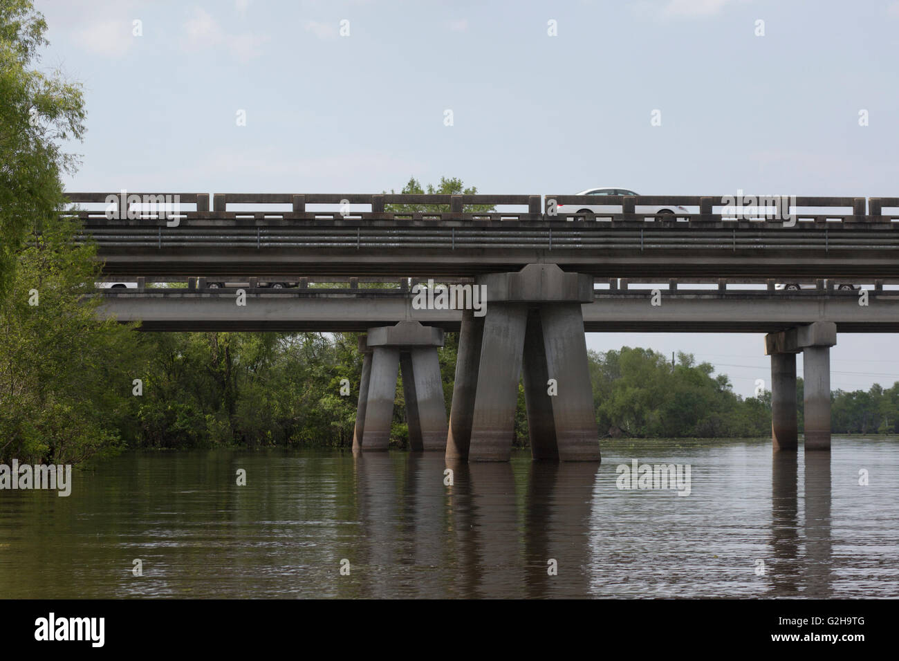 Atchafalaya swamp freeway, an 18.2 mile bridge crossing the wetland on Interstate 10 (I-10) highway, Stock Photo