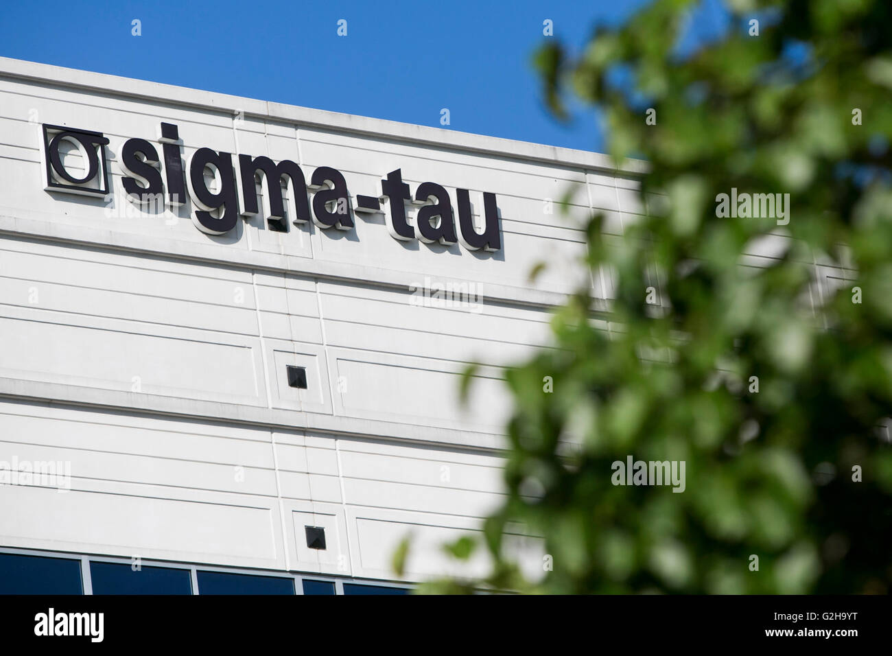 A logo sign outside of a facility occupied by Sigma-Tau Pharmaceuticals, Inc., in Gaithersburg, Maryland on May 29, 2016. Stock Photo