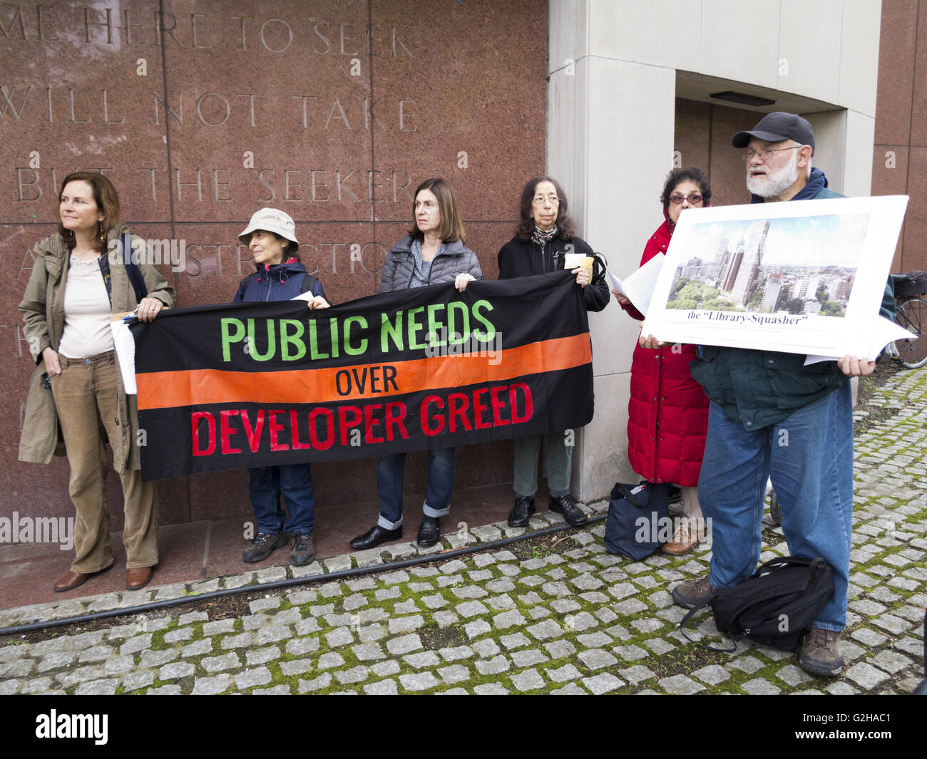 Protest against controversial sale of Brooklyn Heights library, Brooklyn, NY, May 7, 2016. Stock Photo