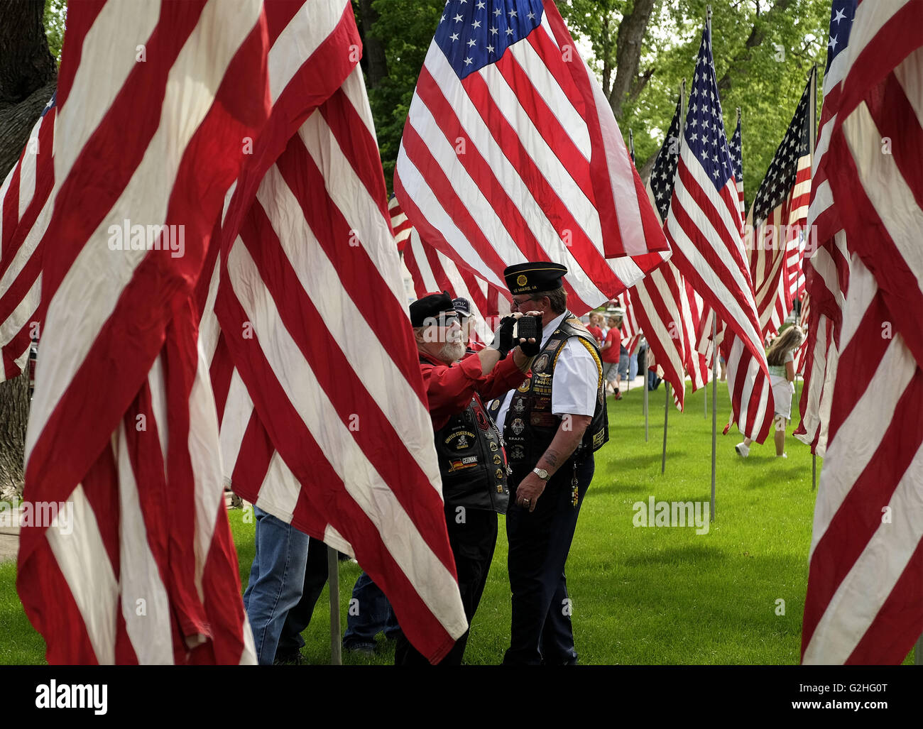 Le Mars, IOWA, USA. 30th May, 2016. A member of the Northwest Iowa American Legion Riders takes