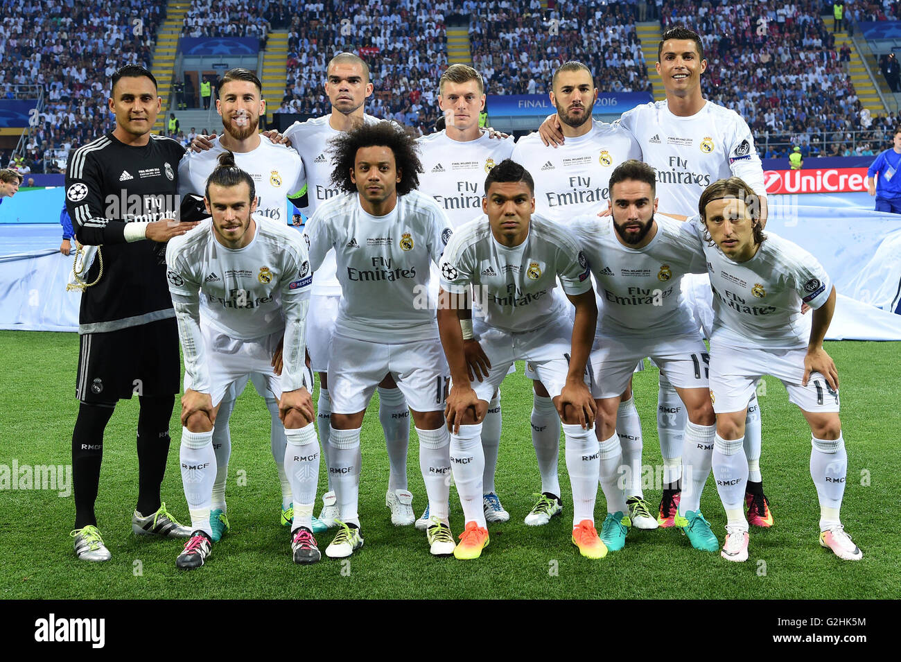Milan, Italy. 28th May, 2016. Real Madrid team group line up Football/Soccer : UEFA Champions League final match between Real Madrid 1(5-3)1 Atletico de Madrid at Stadio Giuseppe San Siro in