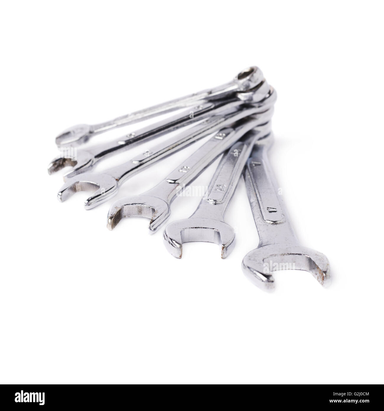 Stack of wrenchs metal instruments isolated over white background Stock Photo