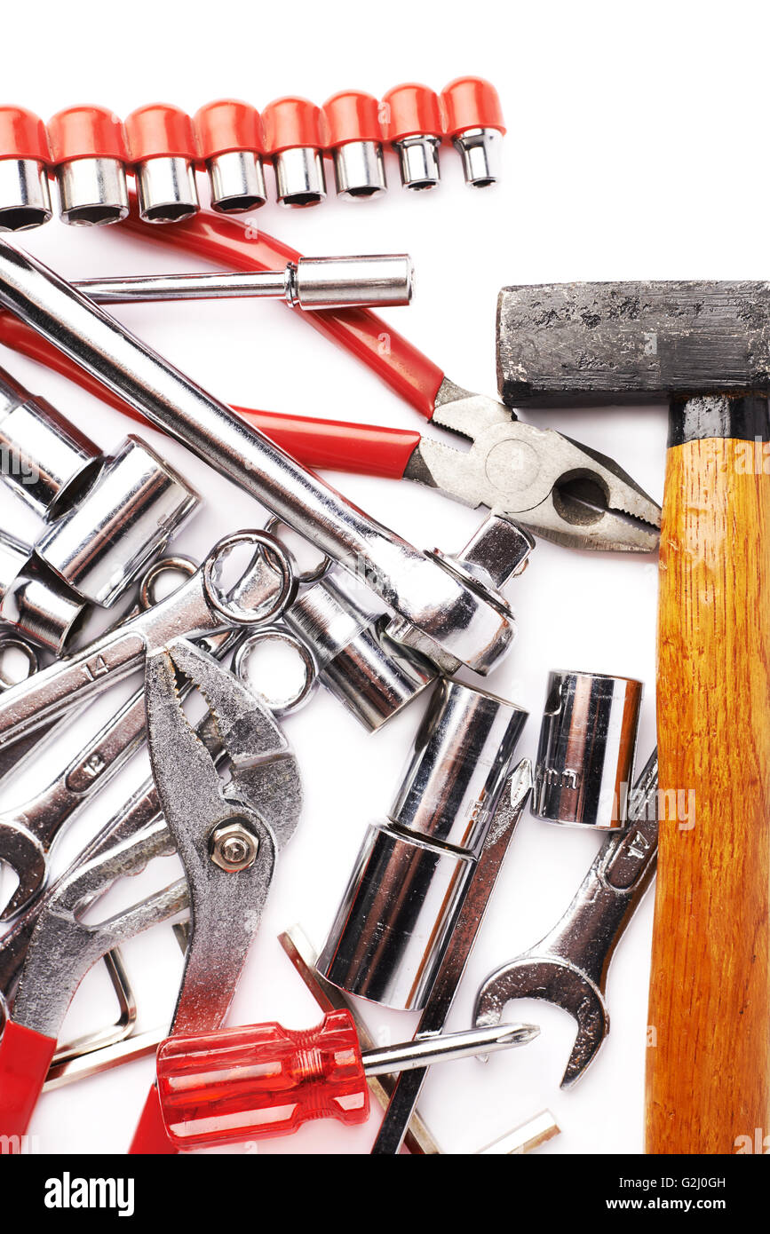 Set of tools over white isolated background Stock Photo - Alamy