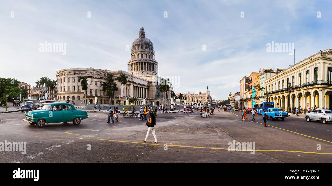 Paseo de Prado - the main road dividing Centro Habana from Old Habana captured as a panorama. Stock Photo
