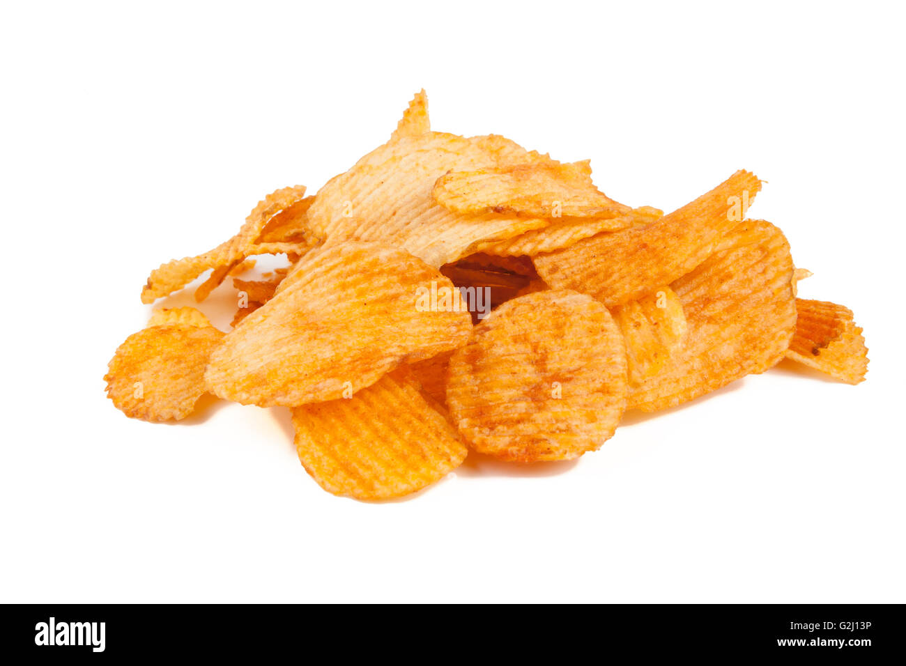 Potato chips pile isolated on white background Stock Photo - Alamy