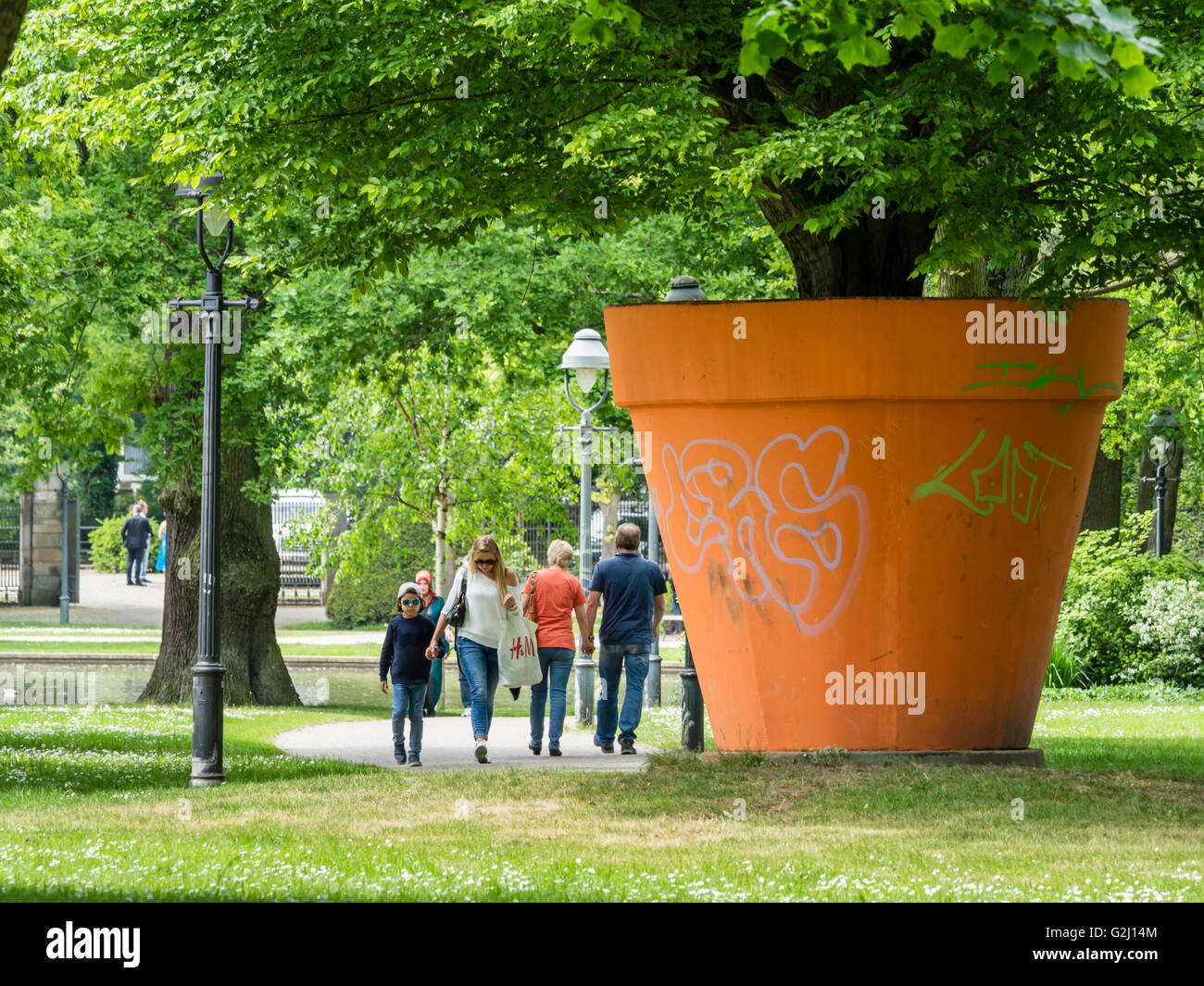Public park ' The French Garden', art, a tree in a flower pot, Celle, Lower Saxony, Germany, Europe Stock Photo