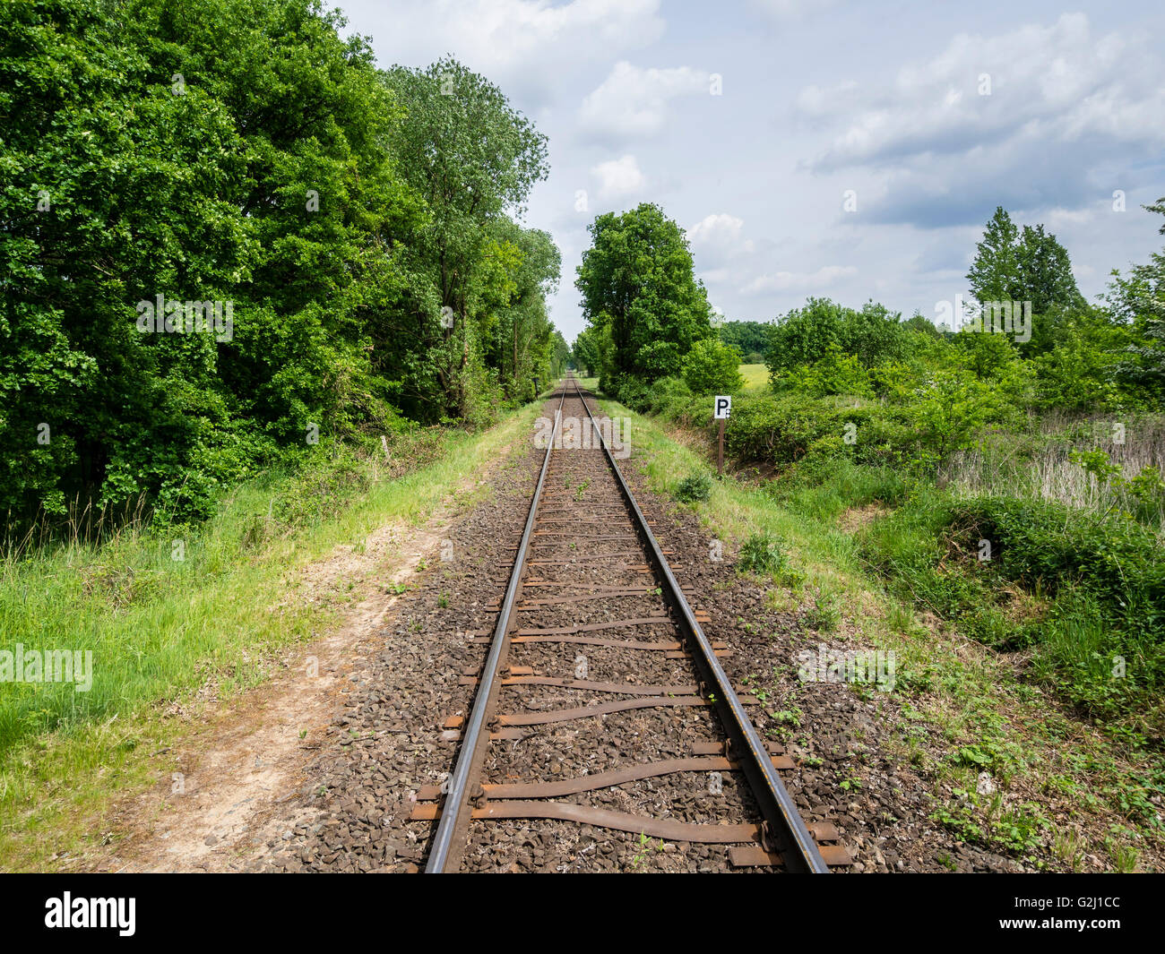 Railroad tracks of the OHE, Osthannoversche Eisenbahnen railway network, Lachtehausen, Celle, Lower Saxony, Germany, Europe Stock Photo