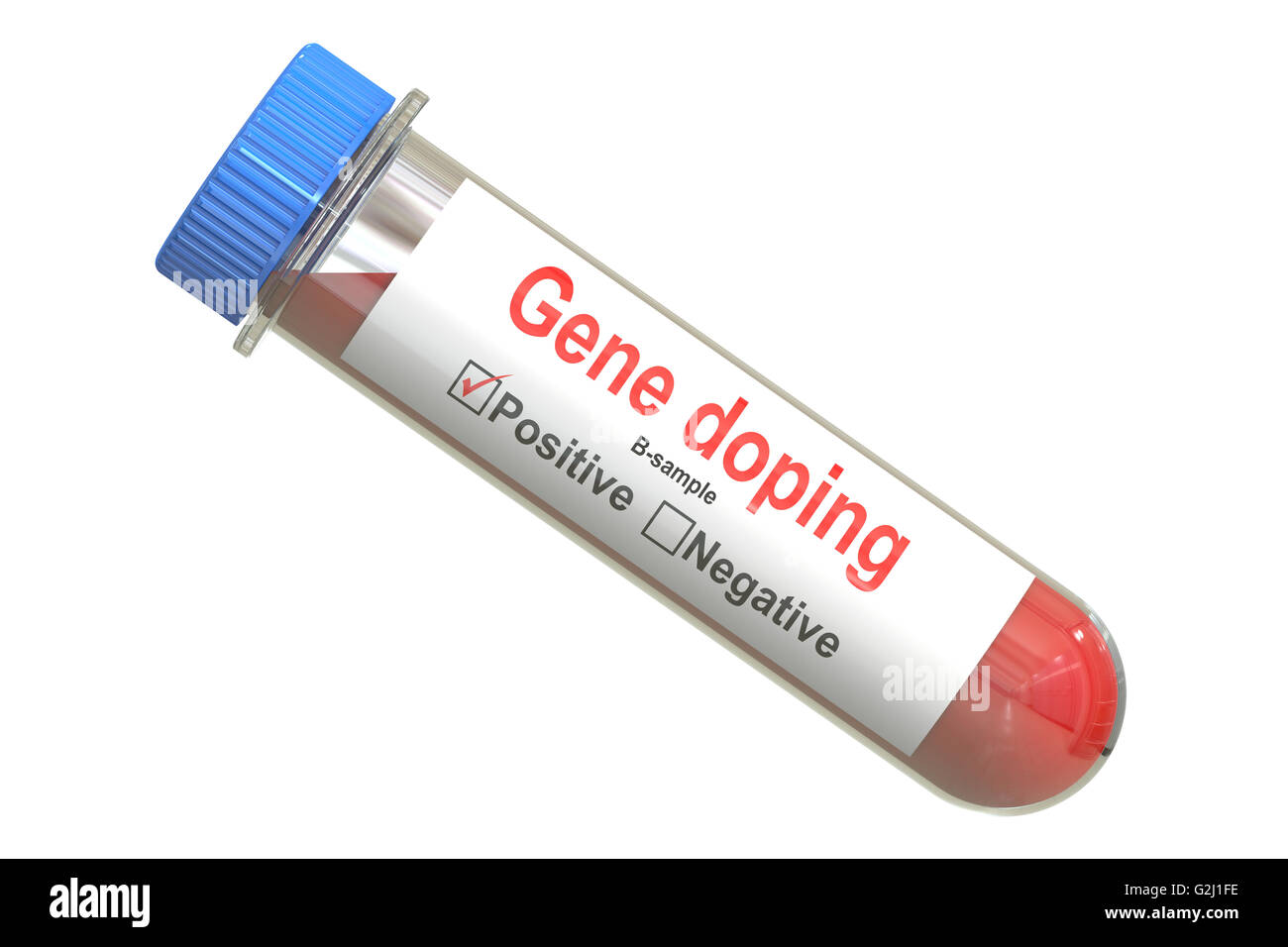 Gene Doping concept, test tube with sample blood, 3D rendering Stock