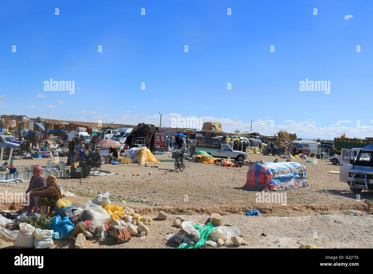 RISSANI, MOROCCO - MARCH 4, 2016: Outdoor local rural market in Southern Morocco selling their wares Stock Photo