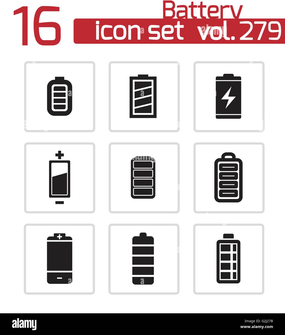 Vector black battery icons set Stock Vector Image & Art - Alamy