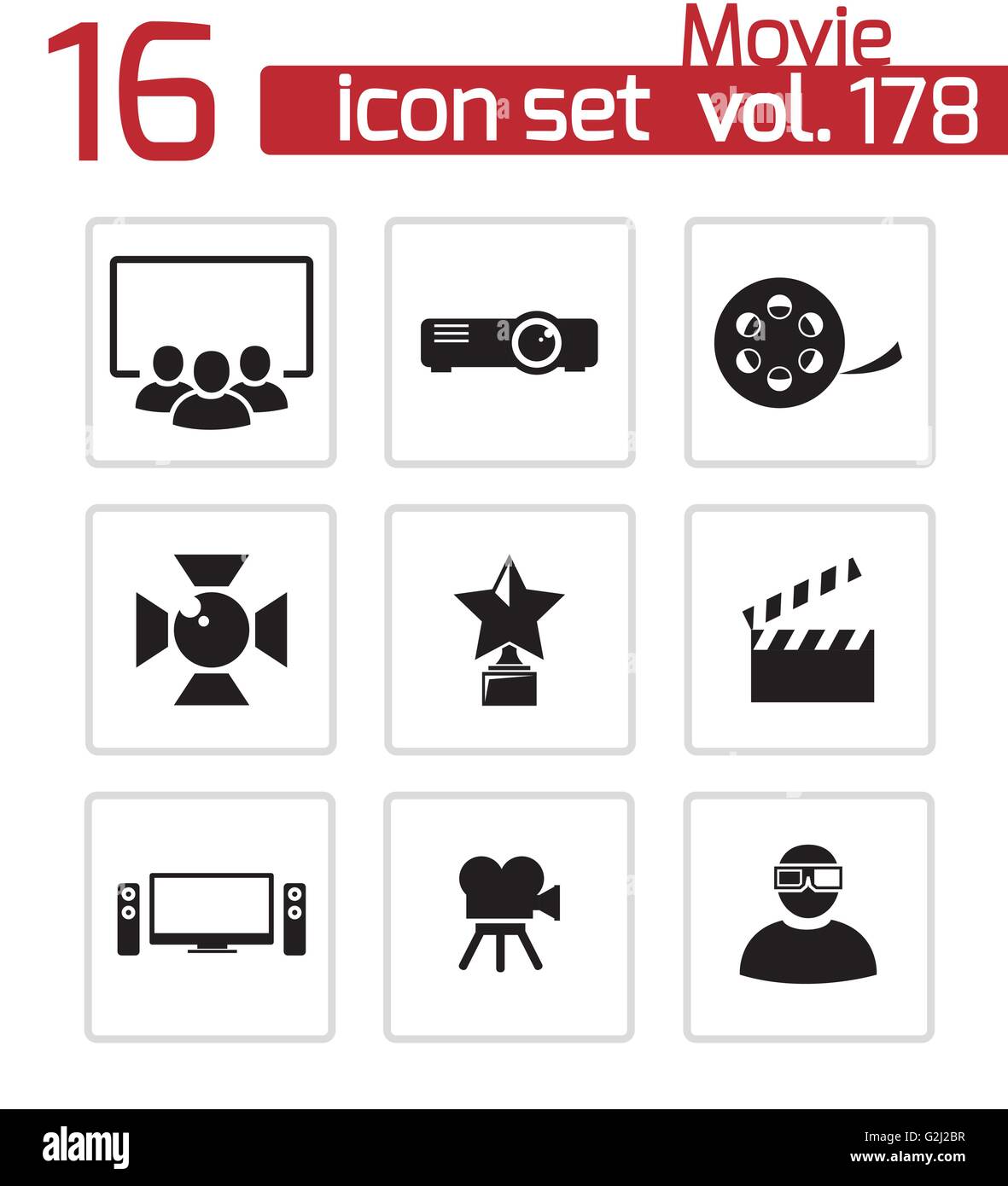 Vector black movie icons set Stock Vector Image & Art - Alamy