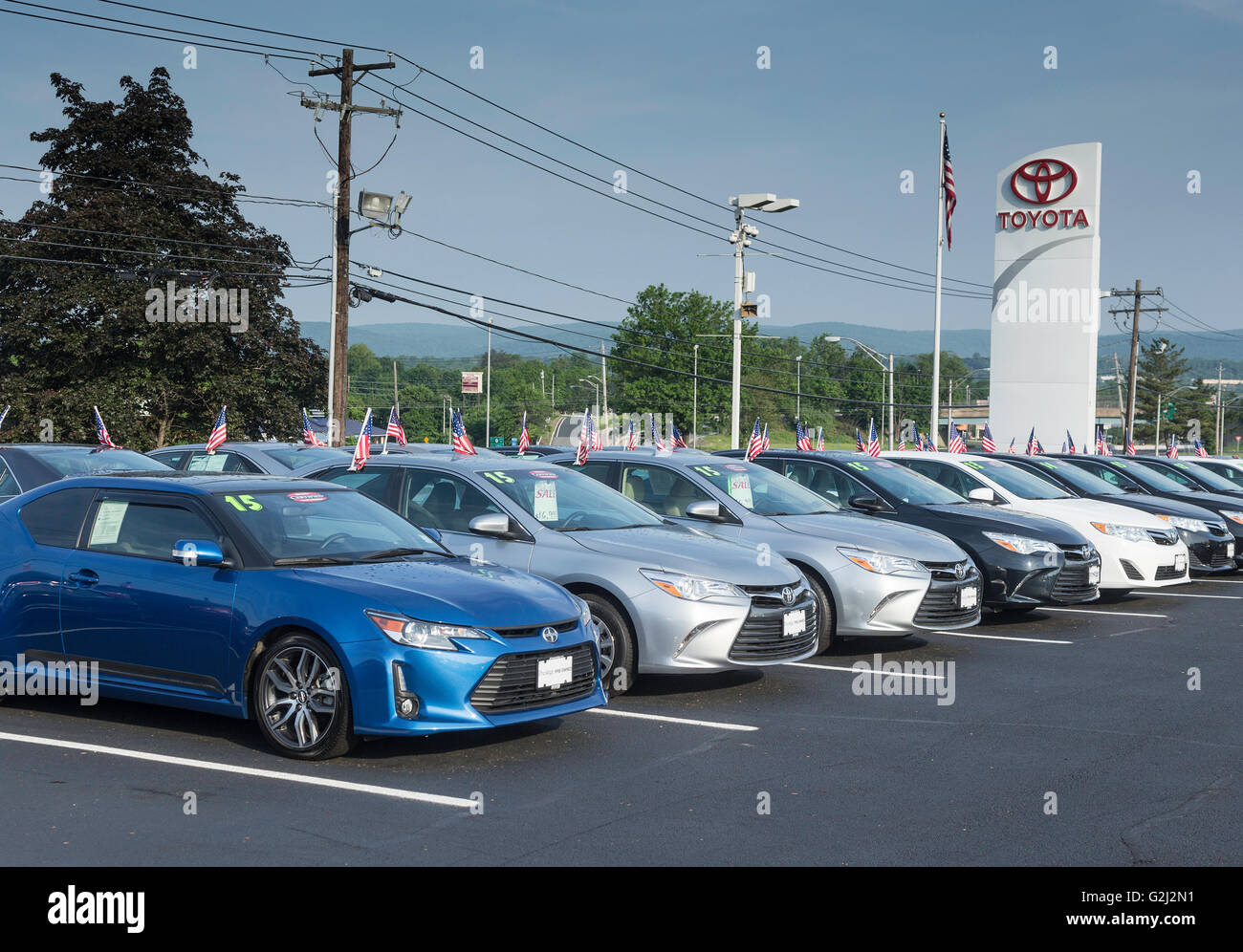 Used cars for sale at a Toyota dealership Stock Photo