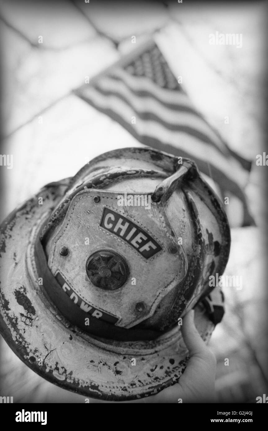 Fire Chief Hat and Flag Stock Photo