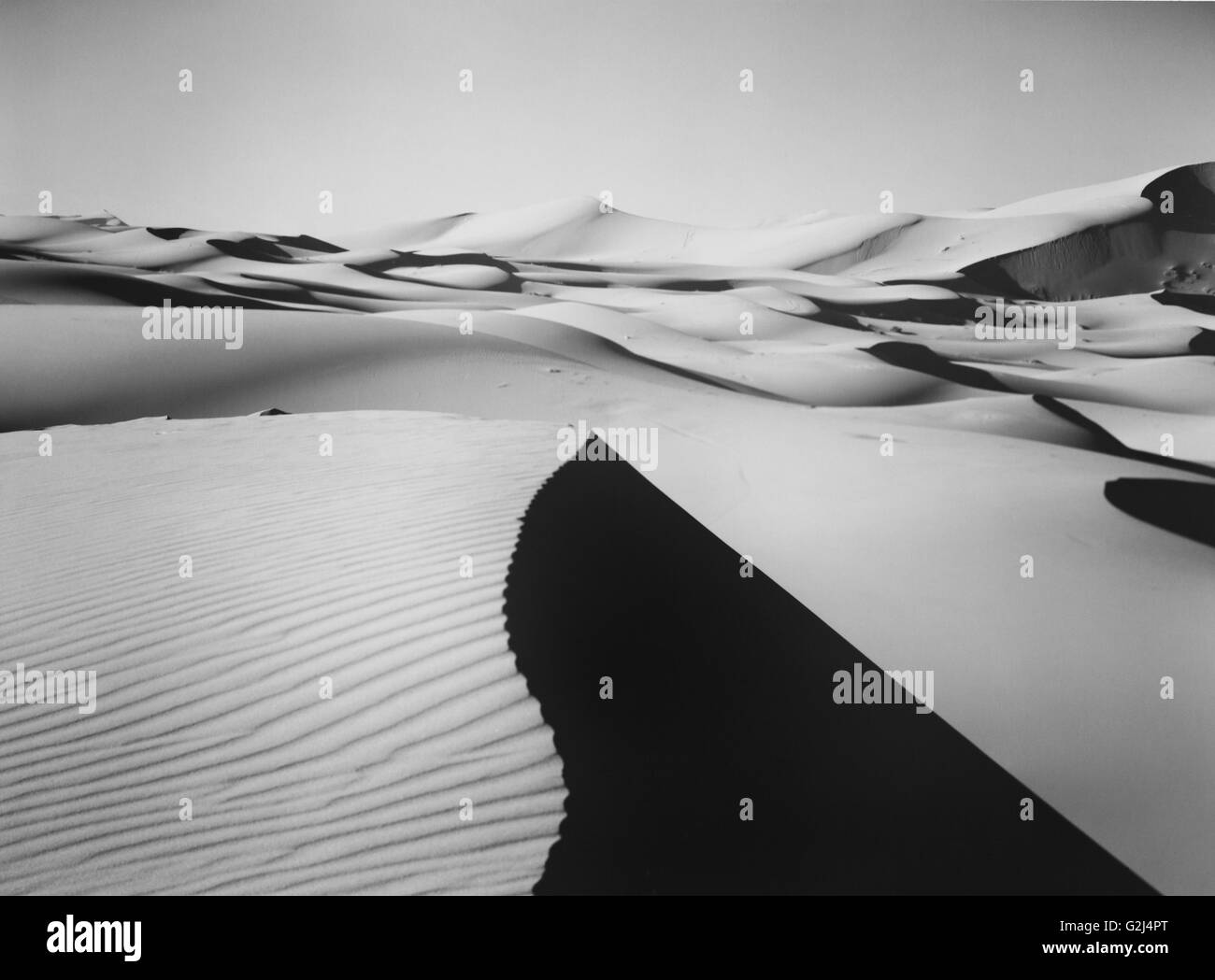 Shadows on Sand Dunes, Sahara Desert, Merzouga, Morocco Stock Photo