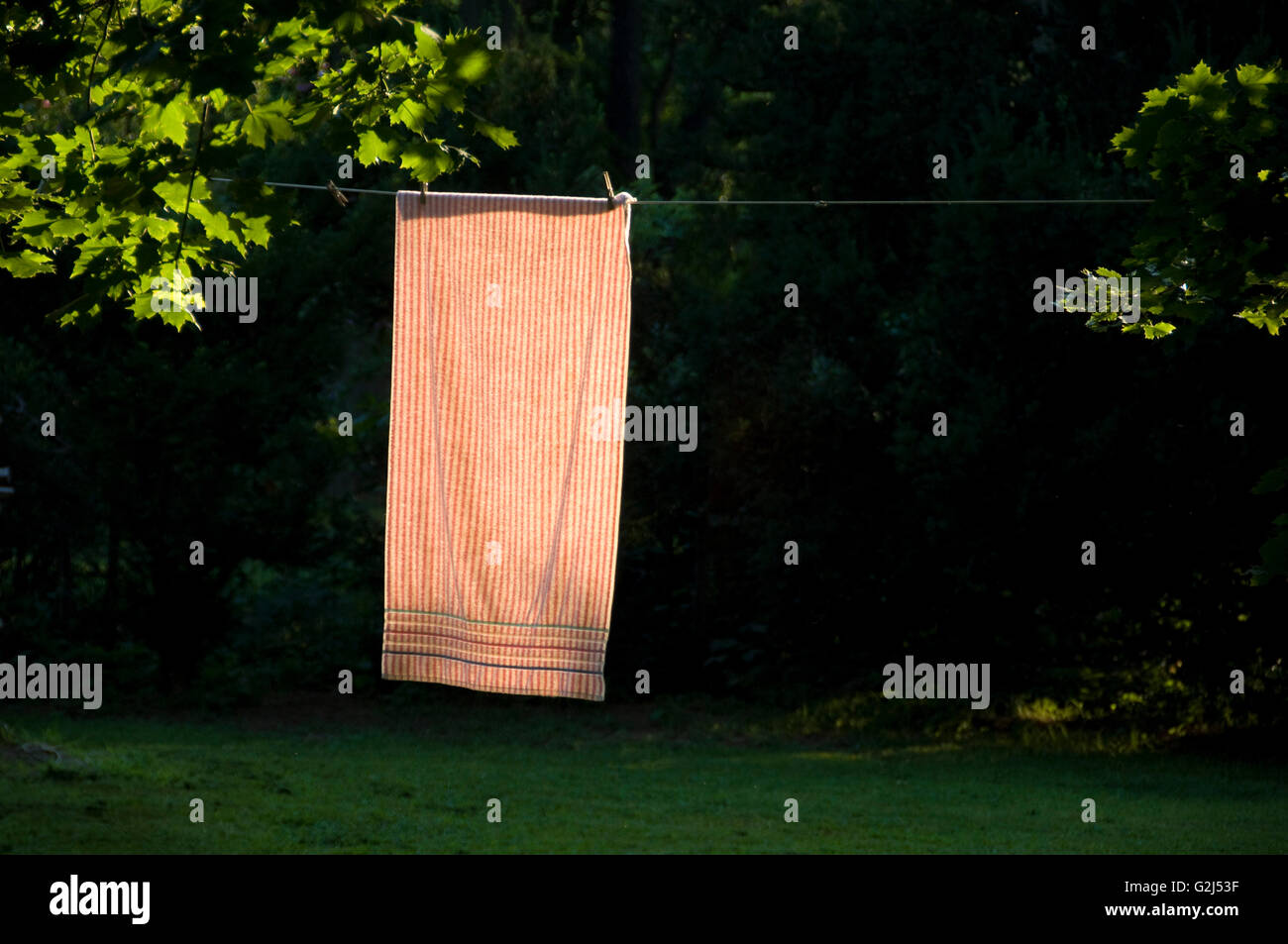 Towel Hanging on Clothes Line Stock Photo Alamy