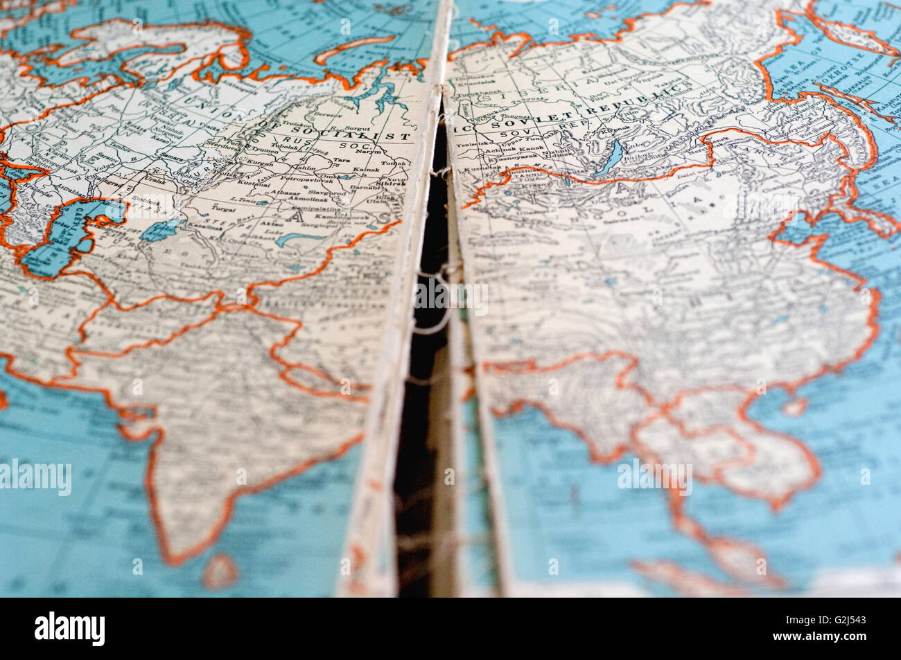 Old Torn Atlas Map of Eurasia Stock Photo