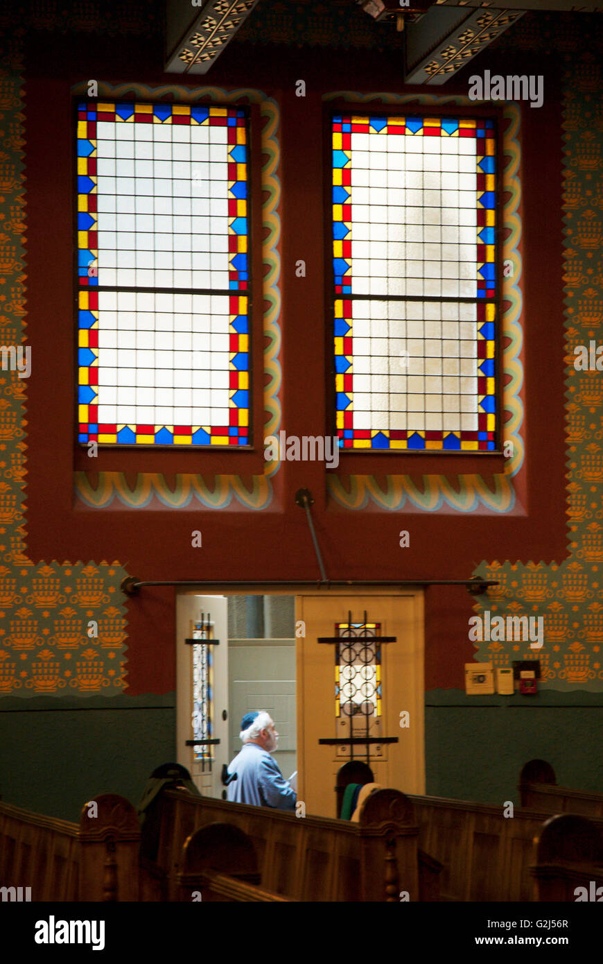 Elderly Man in Doorway of Synagogue, Budapest, Hungary Stock Photo