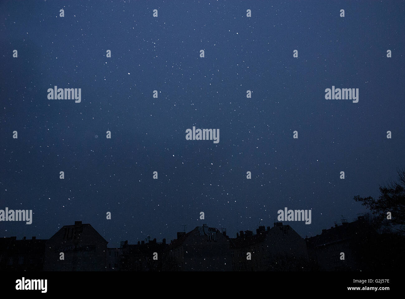 Night Sky with Snowfall Stock Photo