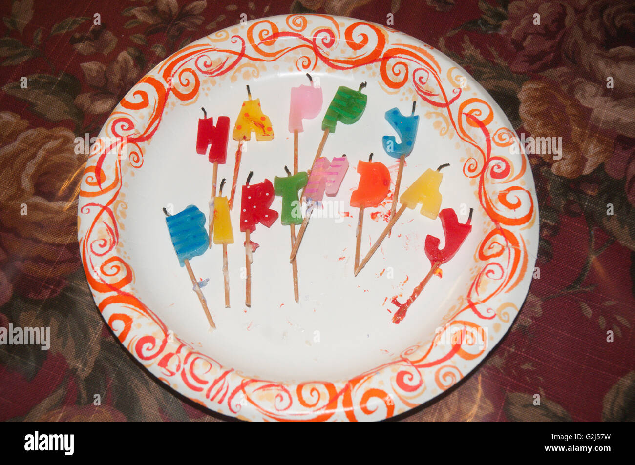 Used Happy Birthday Candles on Paper Plate Stock Photo Alamy