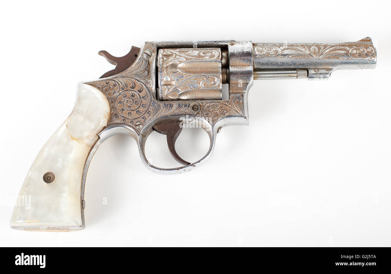 silver rusty old pistol isolated on white background Stock Photo - Alamy