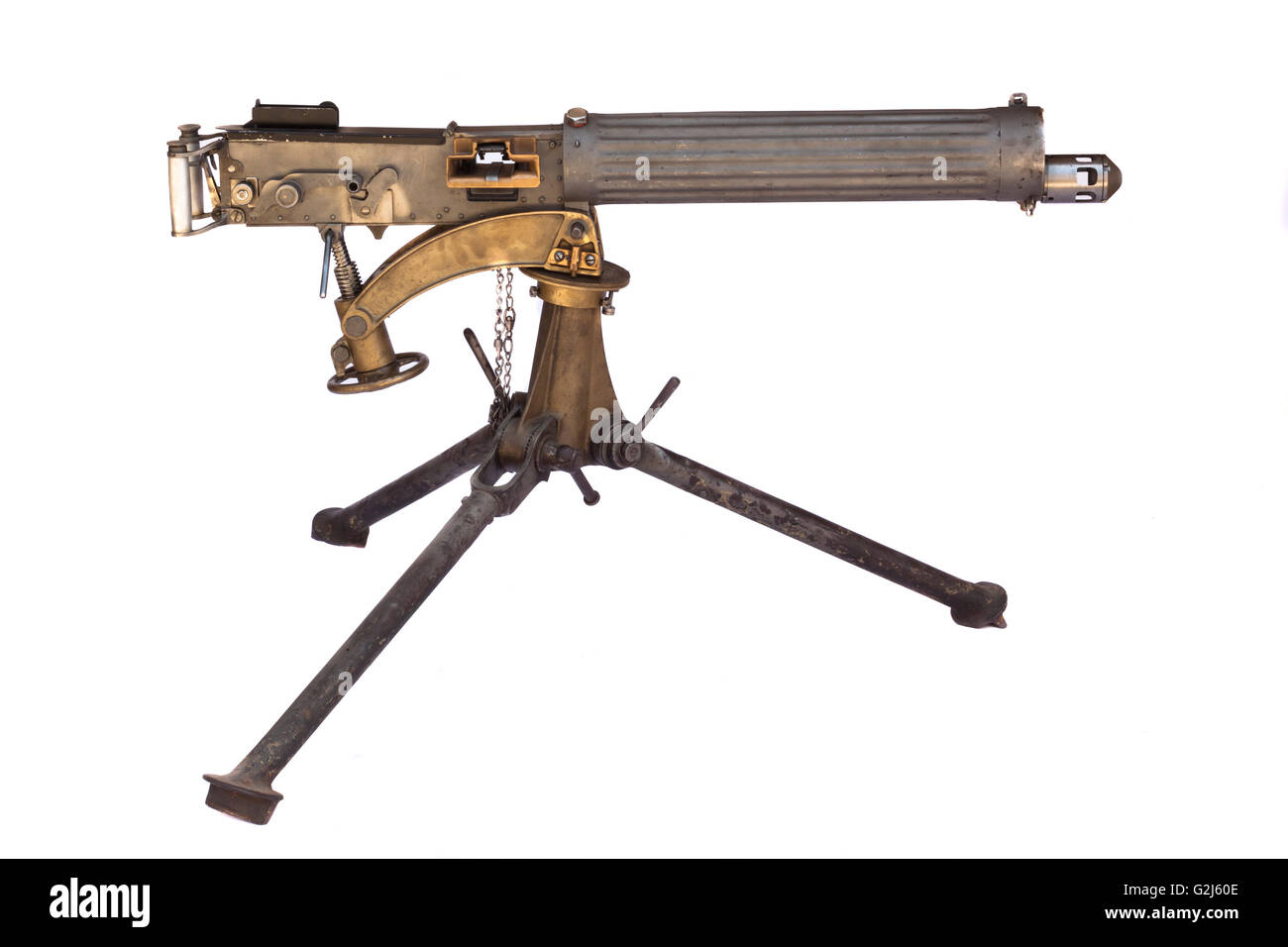 WWII old heavy machine gun isolated on white background Stock Photo