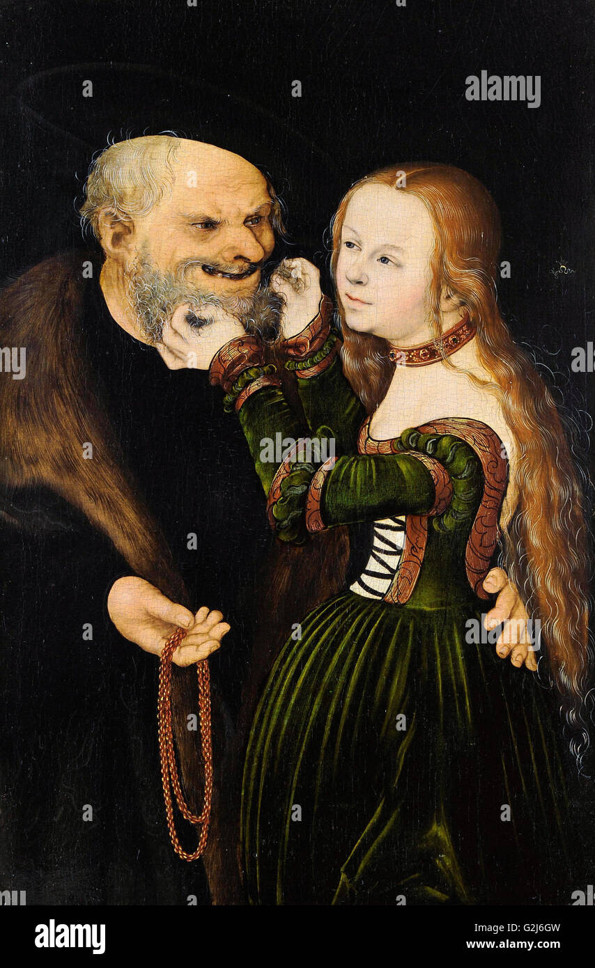 Lucas Cranach the Elder - The Unequal Couple (Old Man in Love) - Museum Kunstpalast, Düsseldorf Stock Photo