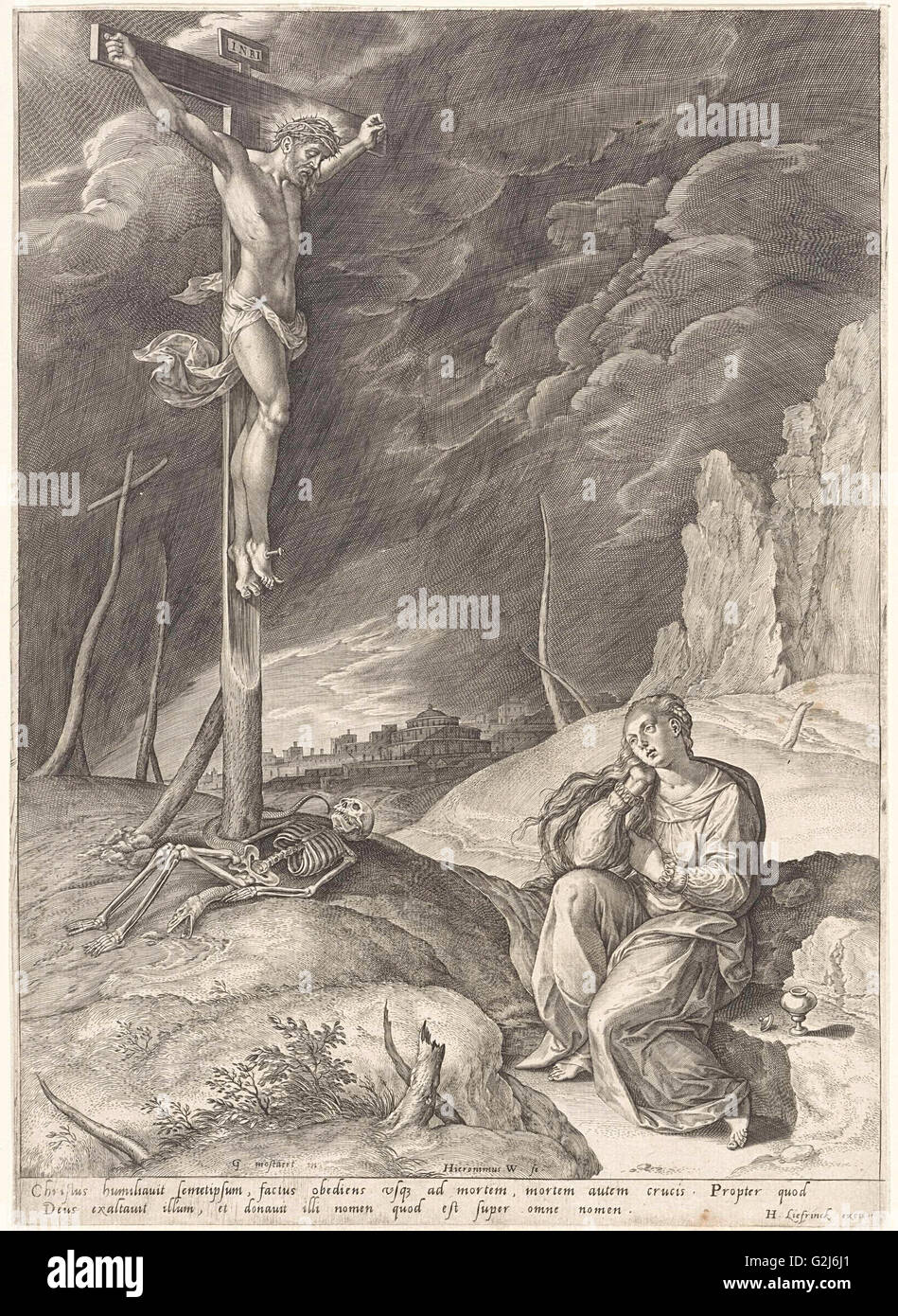 Triumphant Christ on the cross, Hieronymus Wierix, Hans Liefrinck (I), 1563 - before 1573 Stock Photo