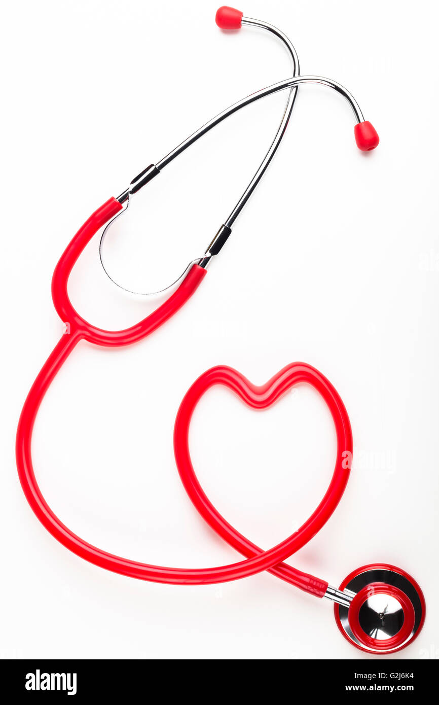 Single red stethoscope heart shaped isolated on white background Stock ...