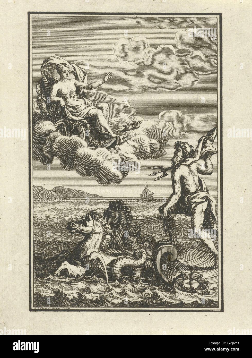 Venus and Neptune, Jacob Folkema, 1715 Stock Photo