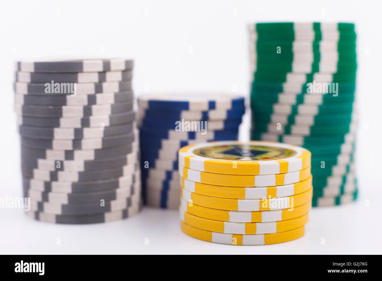 Casino chips piles isolated on white background Stock Photo