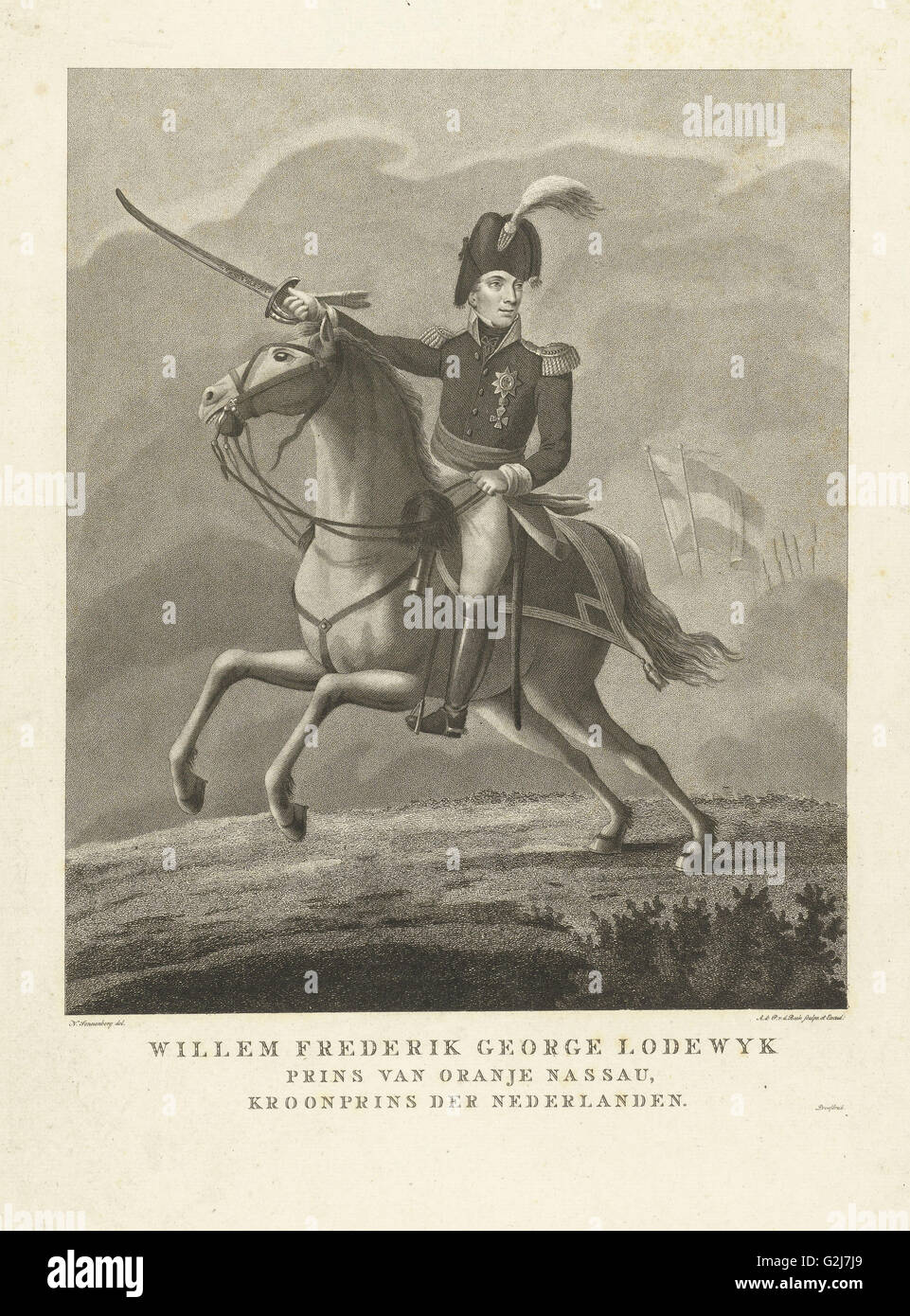 Portrait of King William II on horseback, Antonie and Pieter van der Beek, 1795 - 1821 Stock Photo