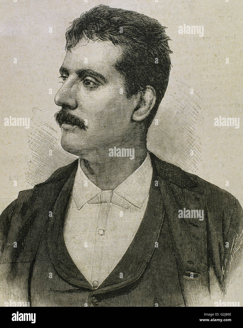 Giacomo Puccini (1858-1924). Italian composer. Portrait. Engraving. Stock Photo