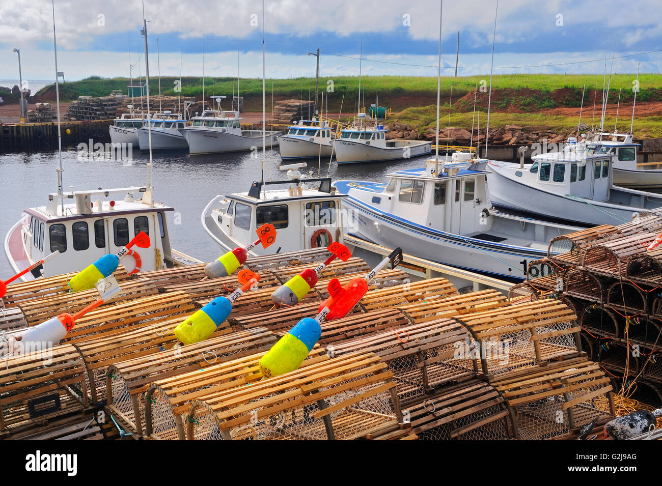 lobster traps and buoys, Nova Scotia, Prince Edward Island, Canada Stock Photo