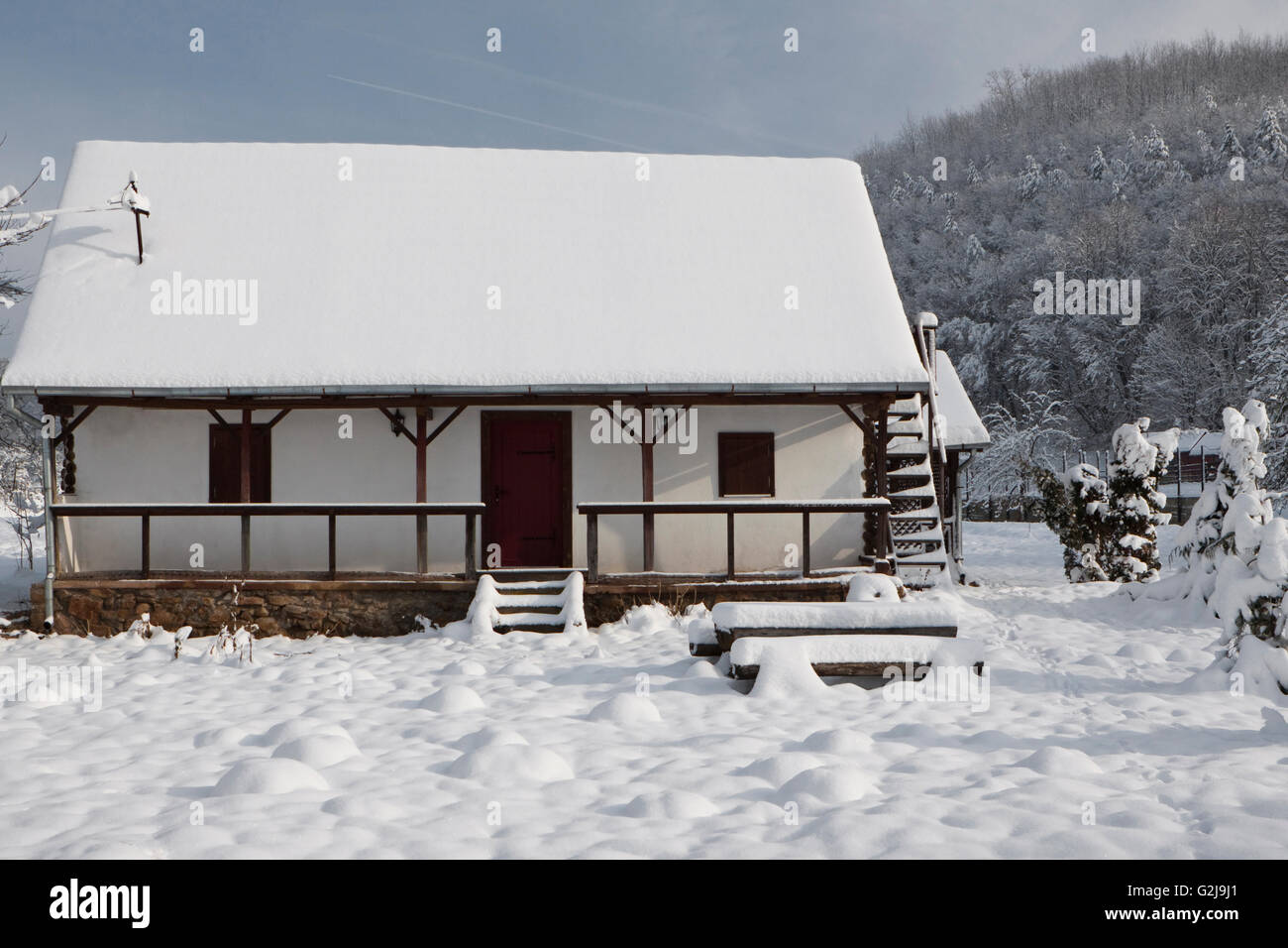 log cabin in the forest covered with fresh snow Stock Photo - Alamy