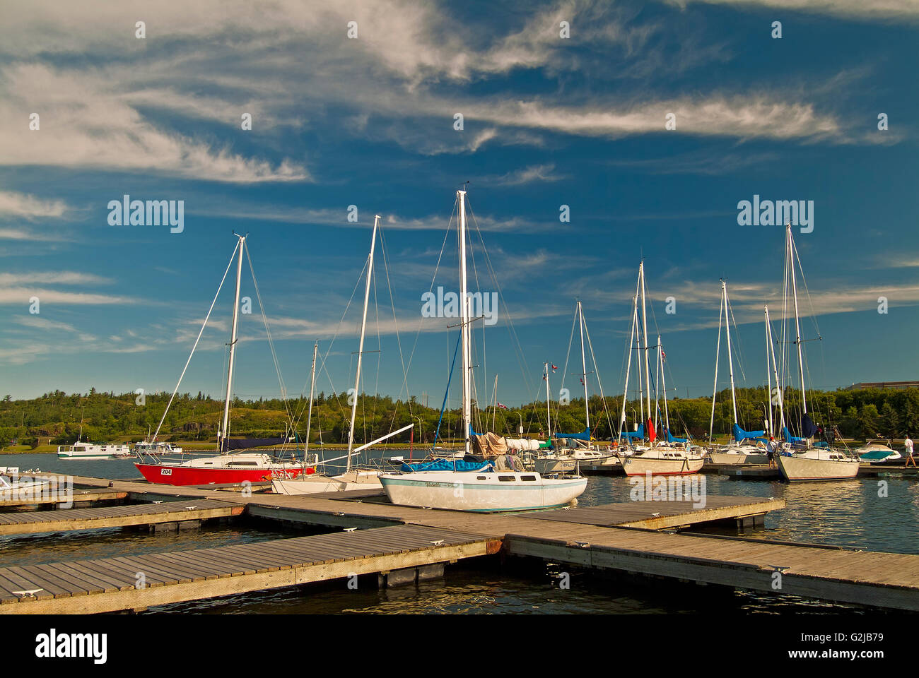 Marina in harbour in Lake of the Woods, Kenora, Ontario, Canada Stock Photo
