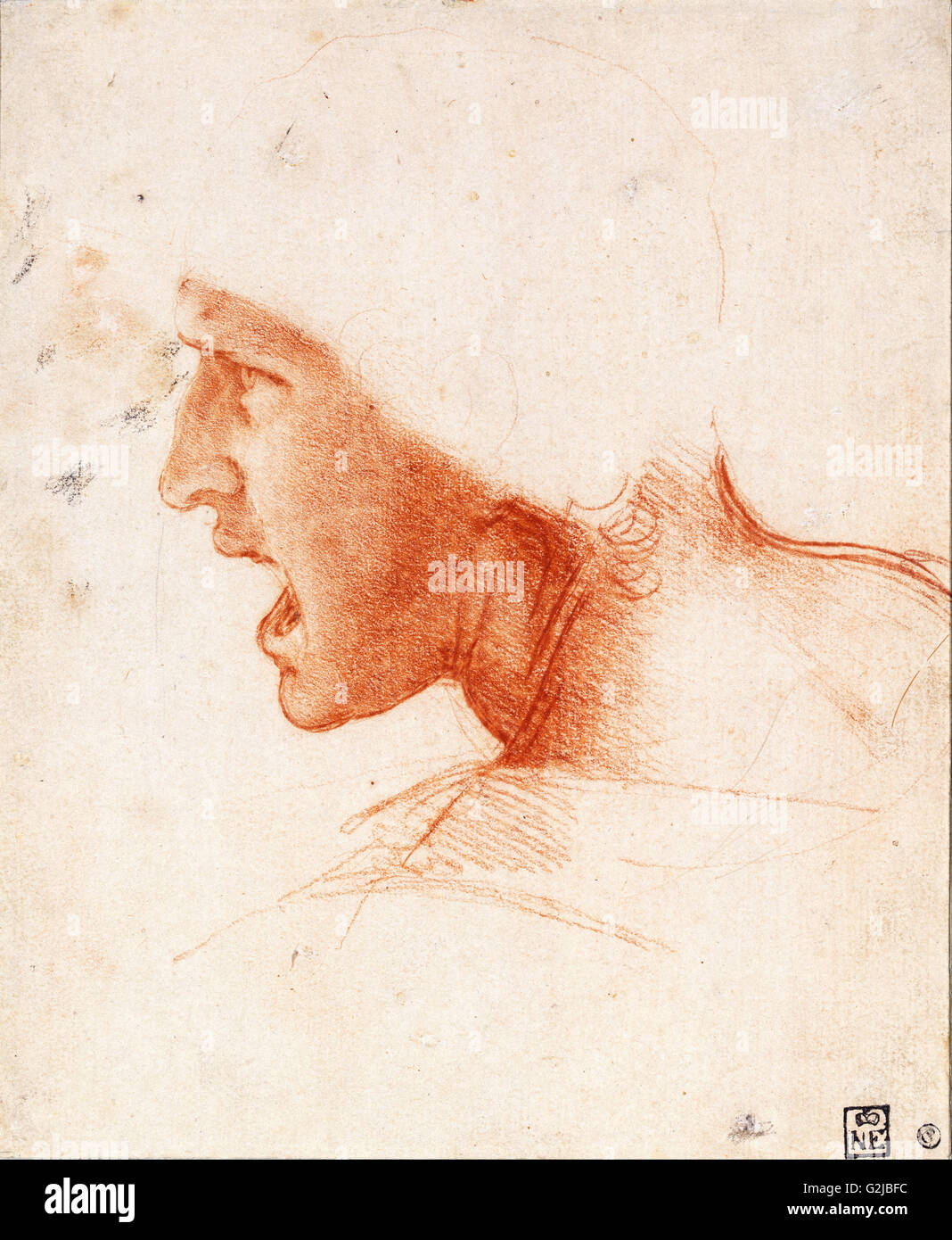 Leonardo da Vinci - Study of a Warrior's Head for the Battle of Anghiari  - Museum of Fine Arts, Budapest Stock Photo