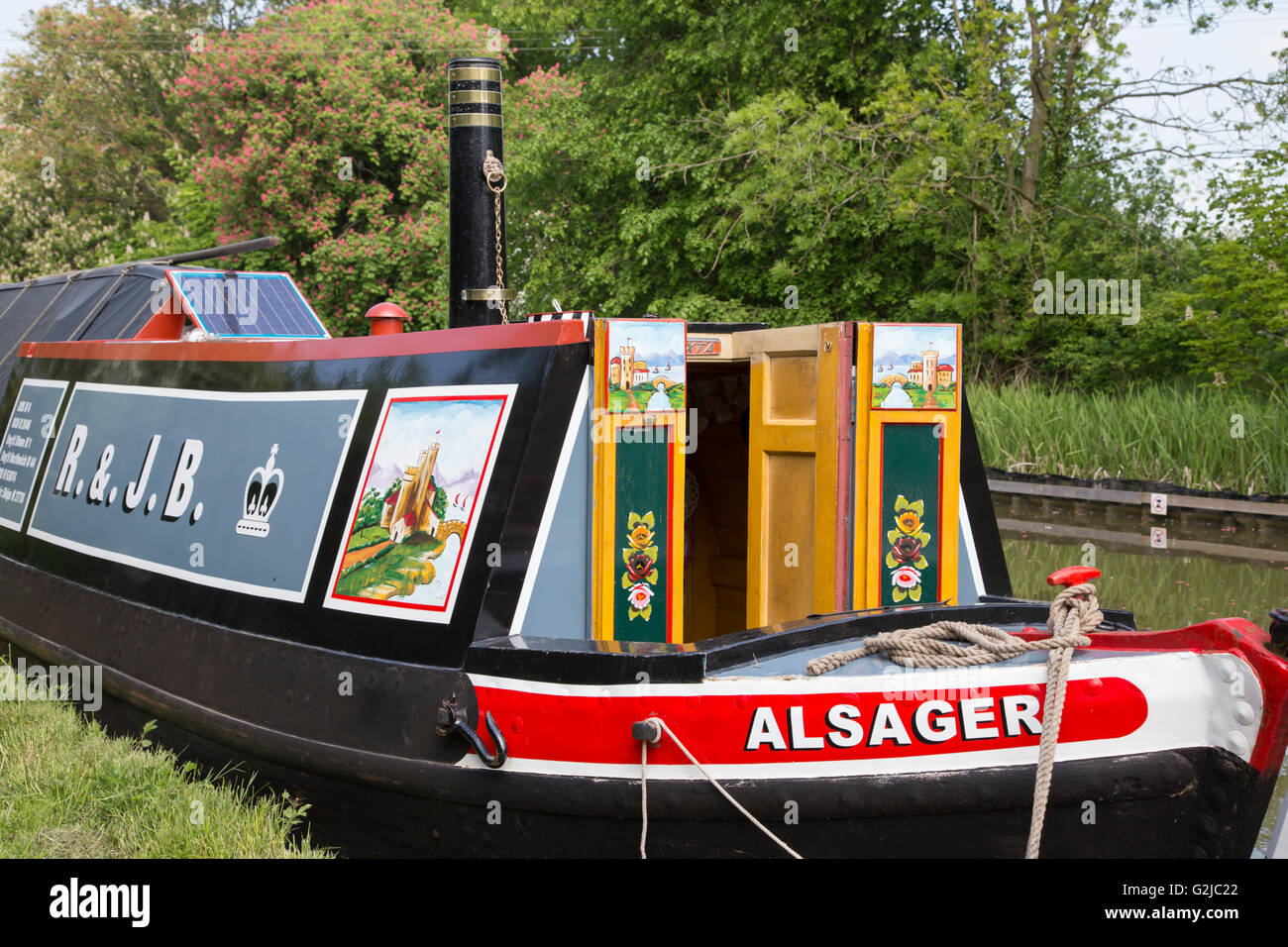 Traditional narrowboat butty on the Ashby Canal, Leicestershire, England, UK Stock Photo