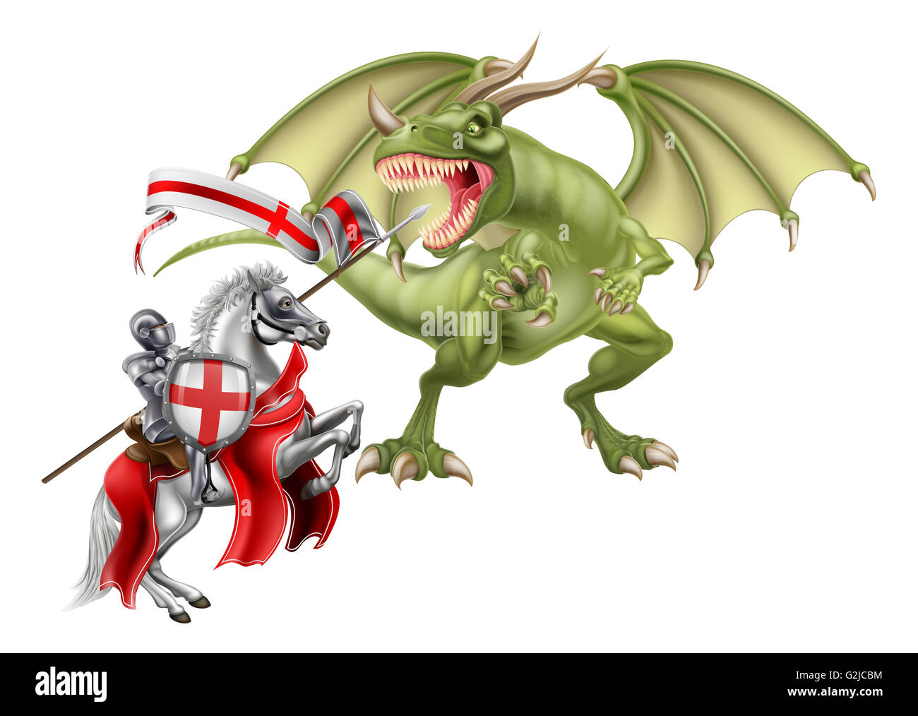 An illustration of St George patron Saint of England fighting the dragon Stock Photo