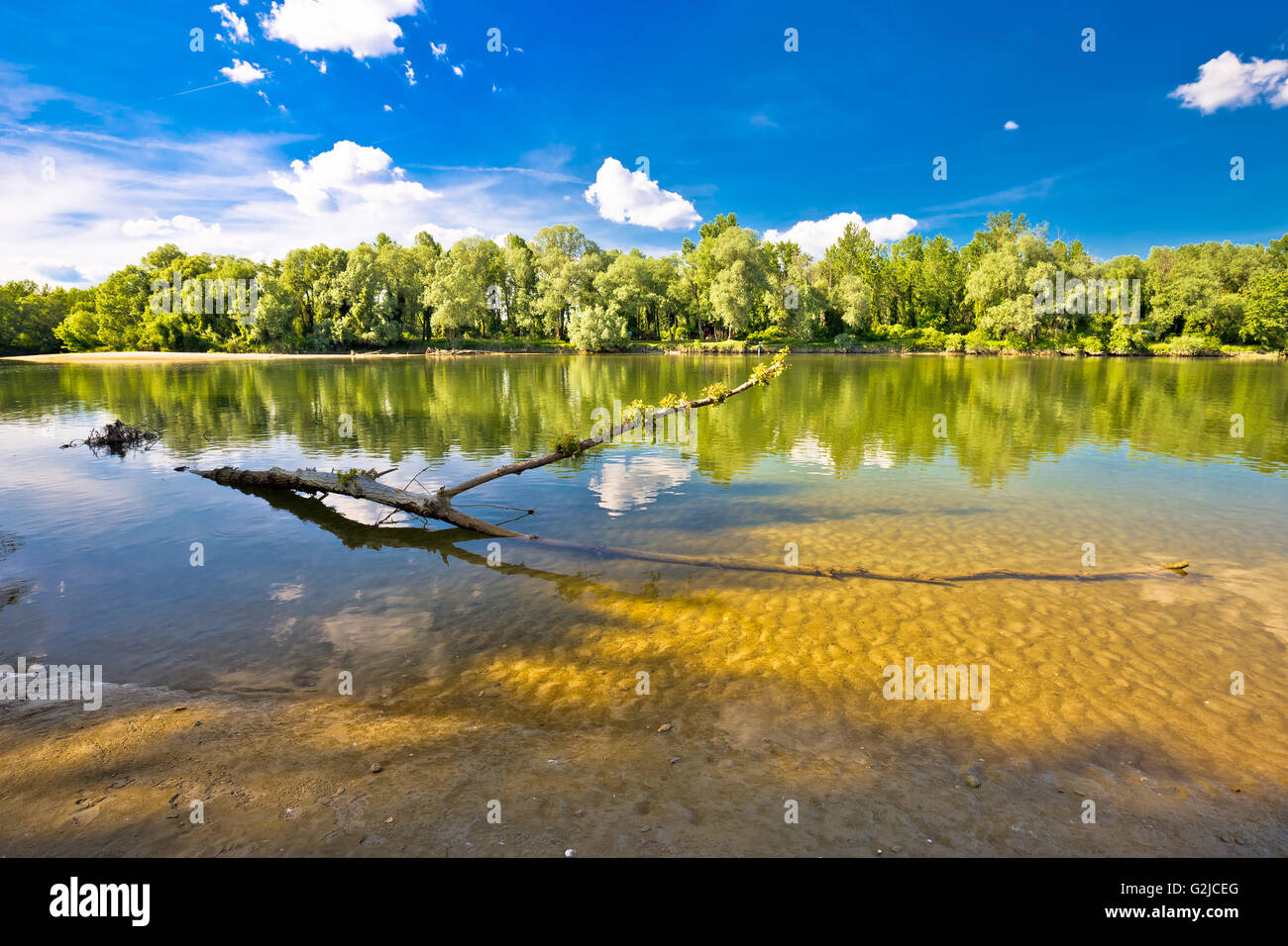 Landscape of Drava river on Mura mouth, Podravina region of Croatia Stock Photo